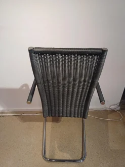 Tecta Einzelstühle|Stuhl D26i Armlehner Bezug Leder 1 Anthrazit Geflecht Anthrazit Gestell Verchromt Mit Filzgleitern