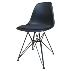 Vitra Einzelstühle|Stuhl Eames Plastic Side Chair DSR Stoff Hopsak Dunkelgrau Drahtgestell Basic Dark