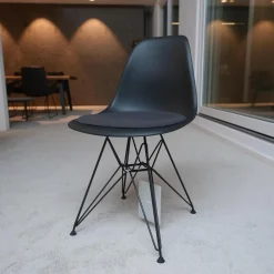 Vitra Einzelstühle|Stuhl Eames Plastic Side Chair DSR Stoff Hopsak Dunkelgrau Drahtgestell Basic Dark
