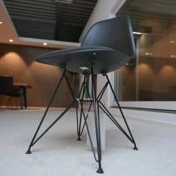 Vitra Einzelstühle|Stuhl Eames Plastic Side Chair DSR Stoff Hopsak Dunkelgrau Drahtgestell Basic Dark