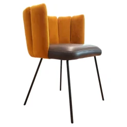 KFF Einzelstühle|Stuhl Gaia Bezug Sitz Leder Sauvage Anthrazit Rücken Stoff Seven Ocre Gelb Metallgestell Struktur Schwarz