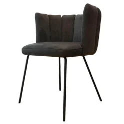 KFF Einzelstühle|Stuhl Gaia Sitz Leder Siena Schwarz Anthrazit Rücken Stoff Lisboa 01 Grau Metallgestell Schwarz