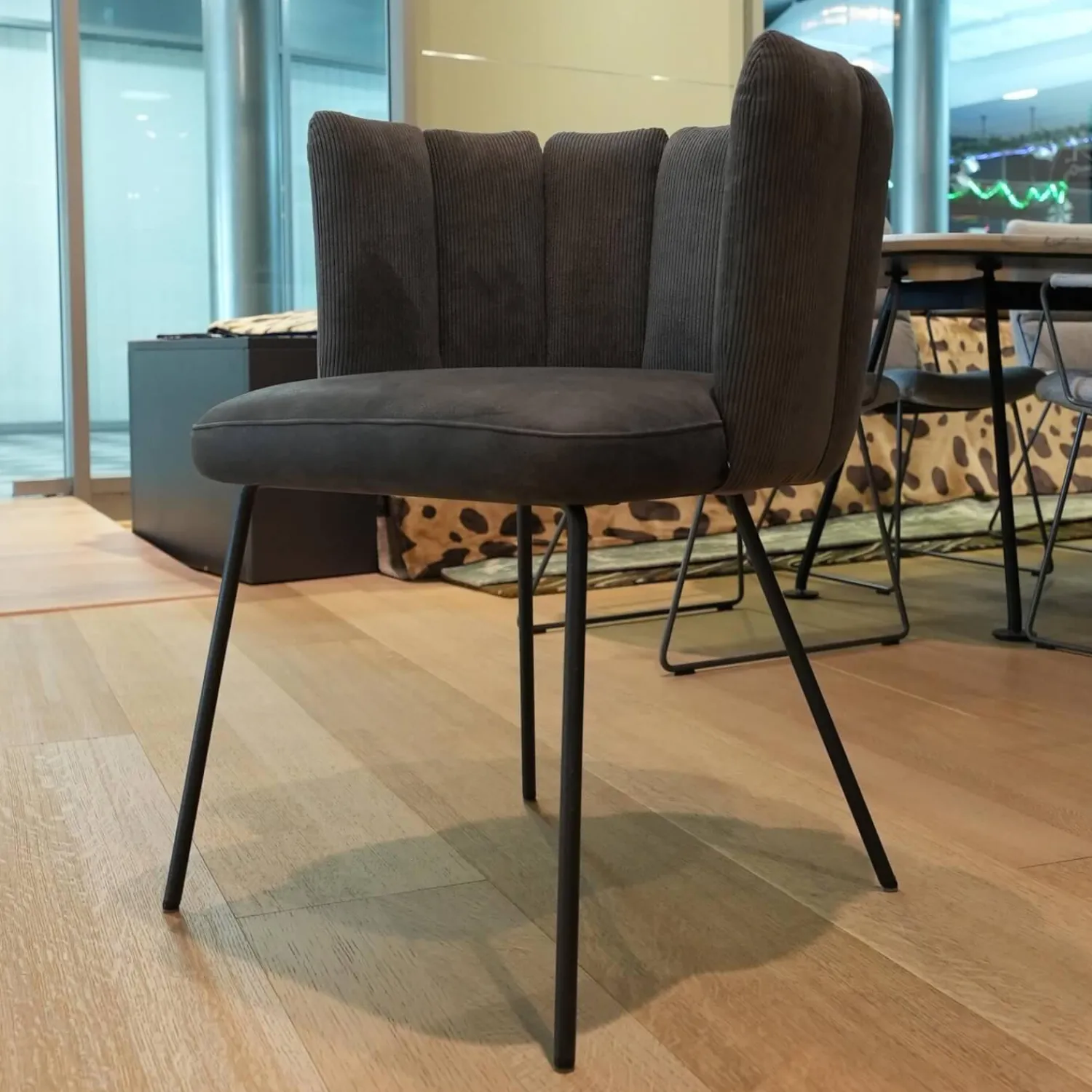 KFF Einzelstühle|Stuhl Gaia Sitz Leder Siena Schwarz Anthrazit Rücken Stoff Lisboa 01 Grau Metallgestell Schwarz