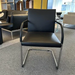 Walter Knoll Einzelstühle|Stuhl George Leder Schwarz Gestell Chrom Silber