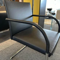 Walter Knoll Einzelstühle|Stuhl George Leder Schwarz Gestell Chrom Silber