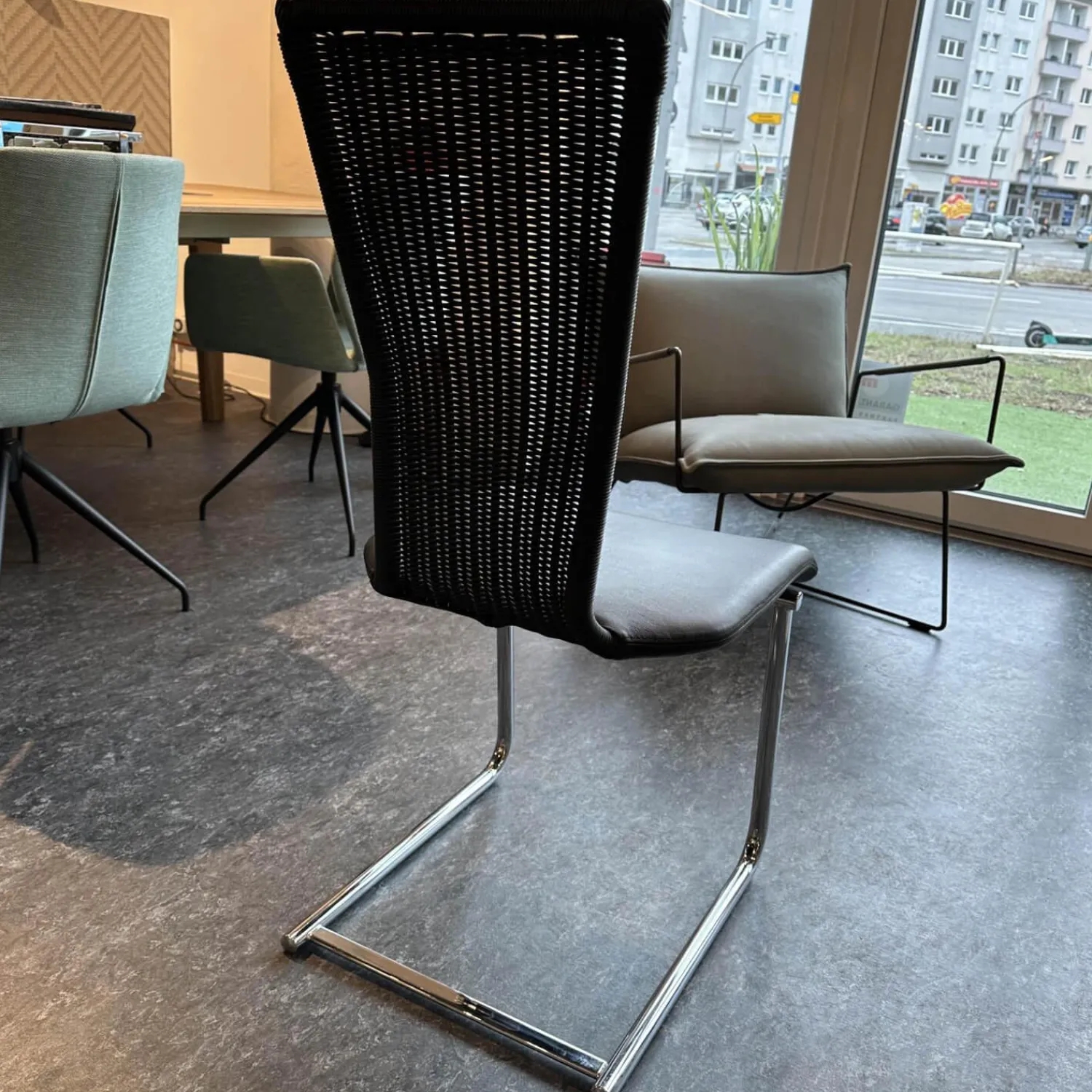 Bacher Einzelstühle|Stuhl Giacomo Bezug Leder Schwarz Gestell Verchromt