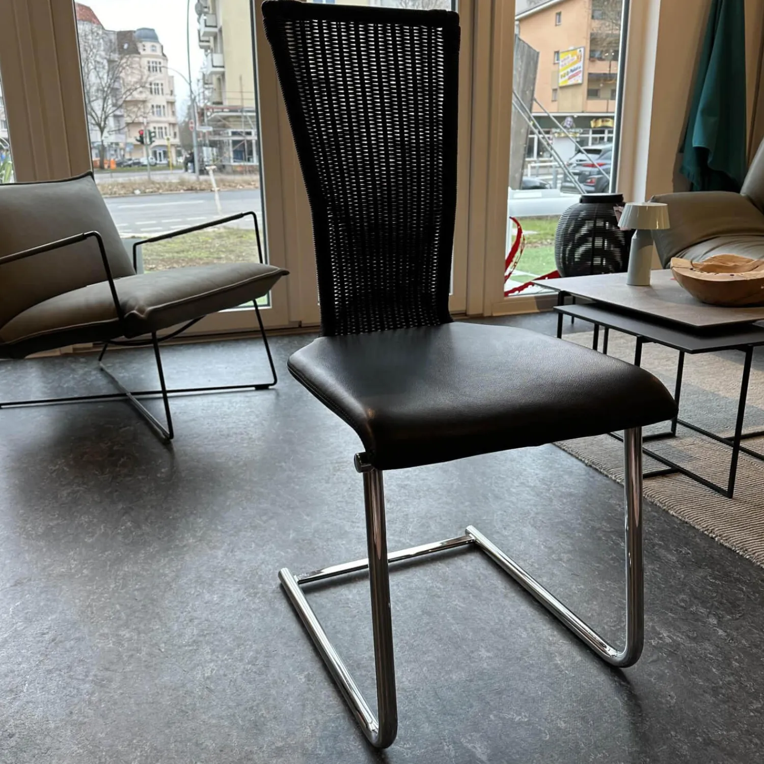 Bacher Einzelstühle|Stuhl Giacomo Bezug Leder Schwarz Gestell Verchromt