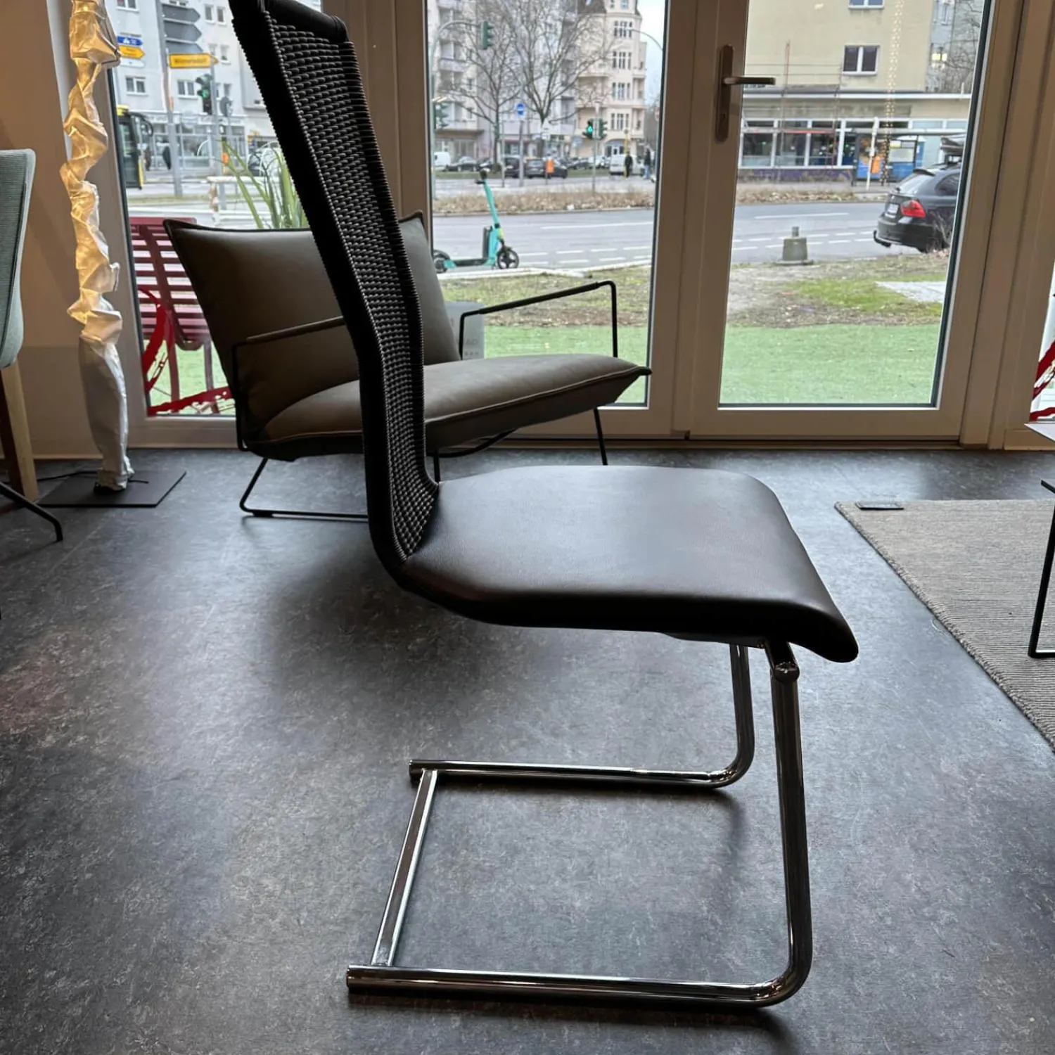 Bacher Einzelstühle|Stuhl Giacomo Bezug Leder Schwarz Gestell Verchromt