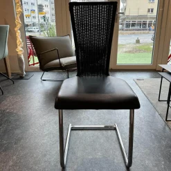 Bacher Einzelstühle|Stuhl Giacomo Bezug Leder Schwarz Gestell Verchromt