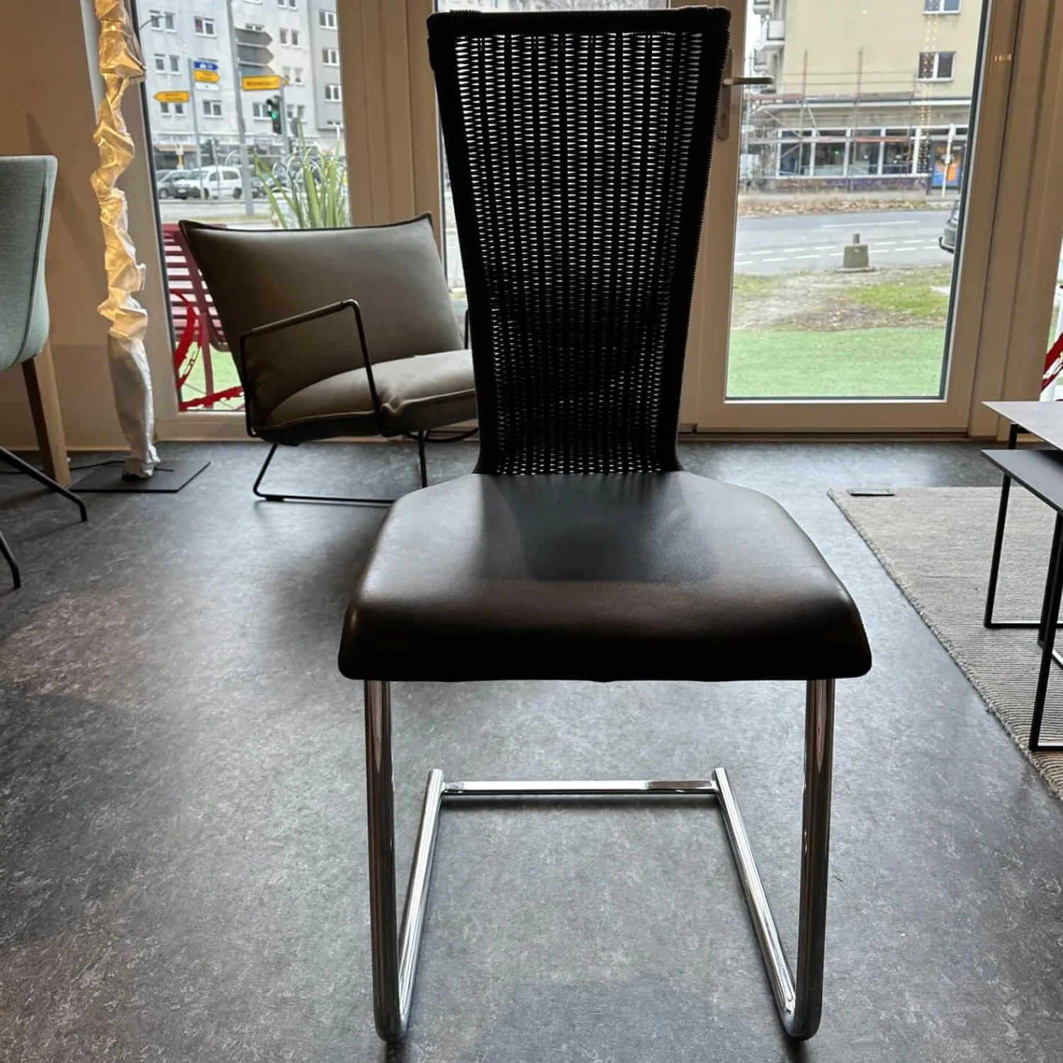 Bacher Einzelstühle|Stuhl Giacomo Bezug Leder Schwarz Gestell Verchromt