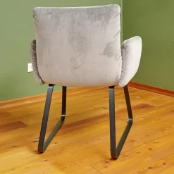 Bielefelder Werkstätten Einzelstühle|Stuhl Heaven Dining Mit Armlehnen Stoff City Velvet Reloaded Grau Kufe Metall Schwarz