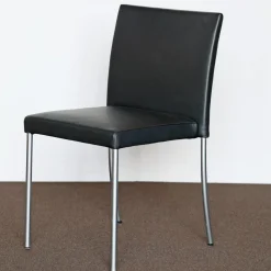 Walter Knoll Einzelstühle|Stuhl Jason Lite 1700 Bezug Leder Select 1300 Schwarz Stahlgestell Velourmatt