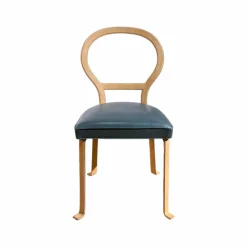 Baxter Einzelstühle|Stuhl Limetta Leder Polish Grove Graublau Gestell Metall Mit Leder Natur Creme Bezogen