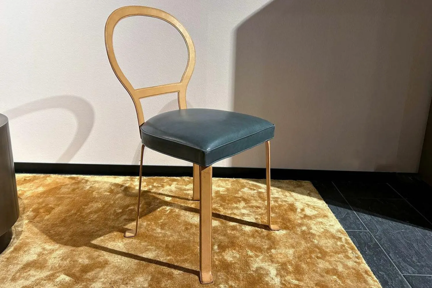 Baxter Einzelstühle|Stuhl Limetta Leder Polish Grove Graublau Gestell Metall Mit Leder Natur Creme Bezogen