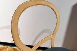 Baxter Einzelstühle|Stuhl Limetta Leder Polish Grove Graublau Gestell Metall Mit Leder Natur Creme Bezogen