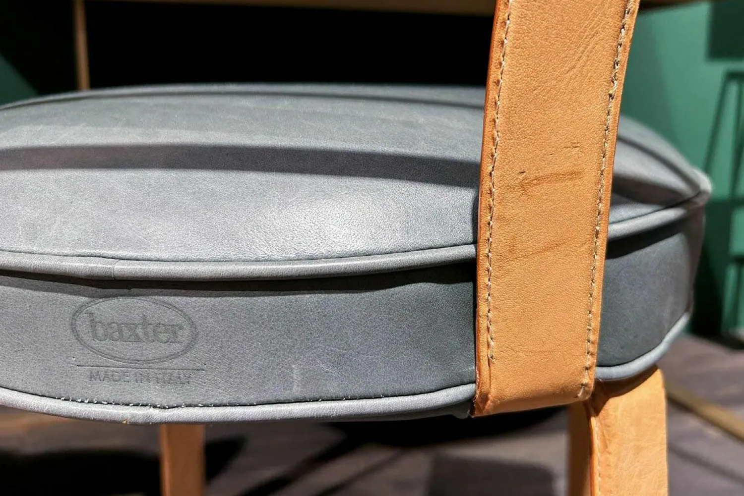 Baxter Einzelstühle|Stuhl Limetta Leder Polish Grove Graublau Gestell Metall Mit Leder Natur Creme Bezogen