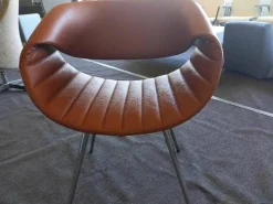 Züco Einzelstühle|Stuhl Little Perillo Exklusivleder Sattelbraun Gestell Aluminium Poliert