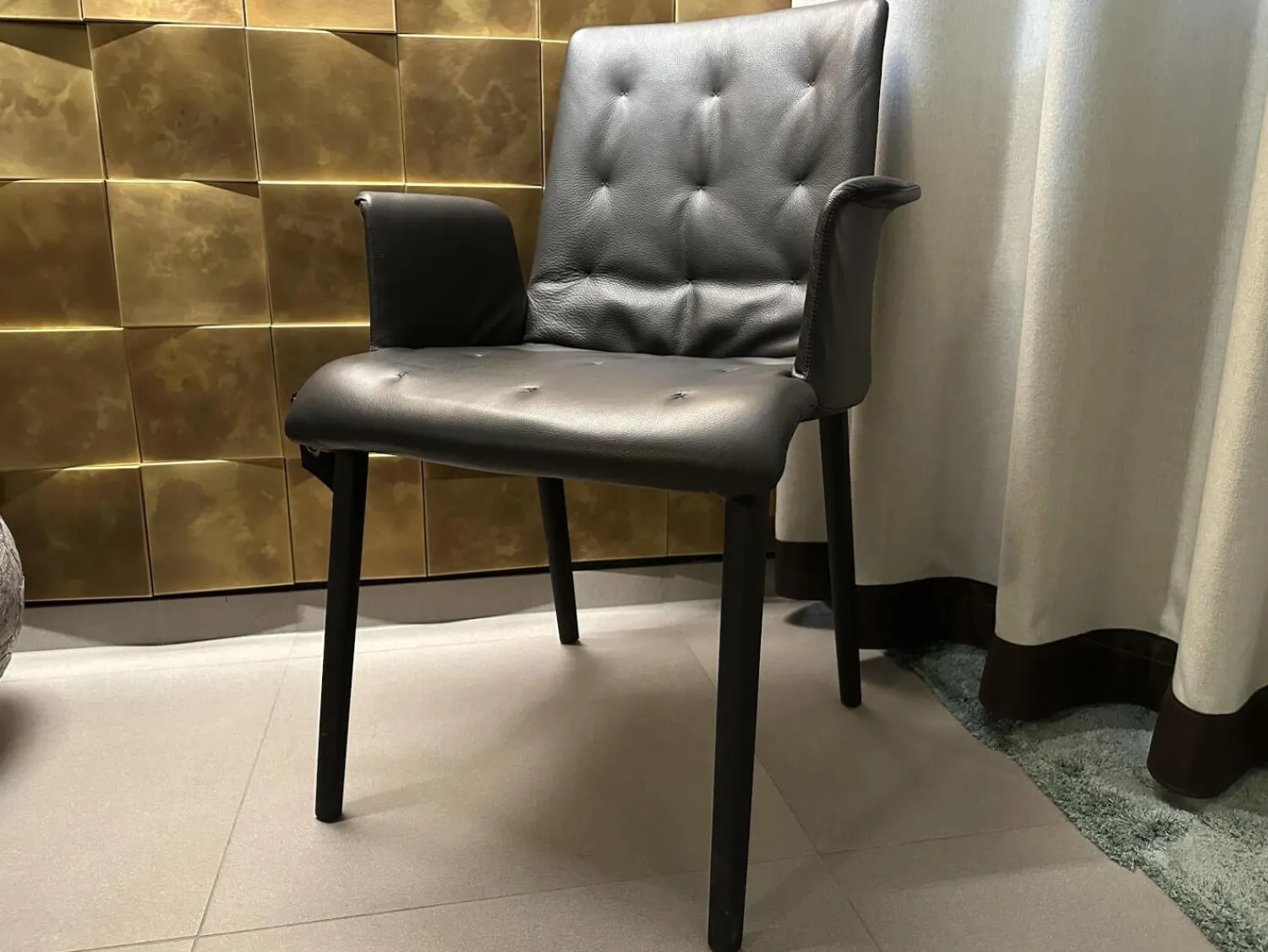 Walter Knoll Einzelstühle|Stuhl Liz Wood 1323 Leder Congress 1399 Dark Bronze Braun Gestell Eiche Geflammt