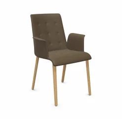 Walter Knoll Einzelstühle|Stuhl Liz Wood Leder Elen 1381 Khaki Braun Gestell Eiche Geräuchert Geölt