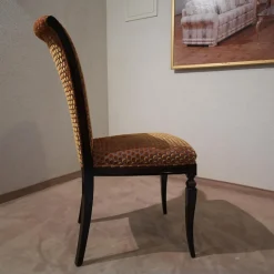 Finkeldei Einzelstühle|Stuhl Modell Gabriella 223 Stoff Bezug Toul 33 118 Goldgelb Braun Nussbaum Dunkel Hochglanz Sichtholzgestell Gebeizt und Lackiert