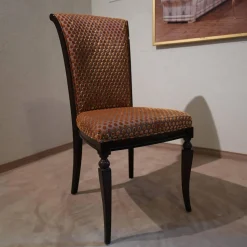 Finkeldei Einzelstühle|Stuhl Modell Gabriella 223 Stoff Bezug Toul 33 118 Goldgelb Braun Nussbaum Dunkel Hochglanz Sichtholzgestell Gebeizt und Lackiert