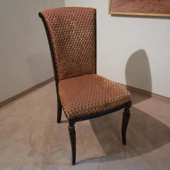 Finkeldei Einzelstühle|Stuhl Modell Gabriella 223 Stoff Bezug Toul 33 118 Goldgelb Braun Nussbaum Dunkel Hochglanz Sichtholzgestell Gebeizt und Lackiert