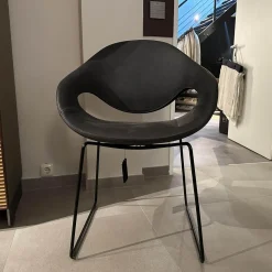 Tonon Einzelstühle|Stuhl Moon Leder Savana 974 Schwarz Grau Gestell 92 Stahl Nero 64 Schwarz