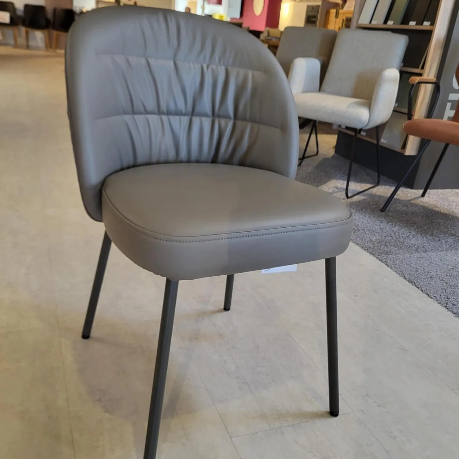 Rolf Benz Einzelstühle|Stuhl Noa 690 Leder 36 Mittel Quarzgrau Füße Umbragrau Lackiert