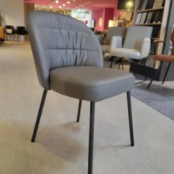 Rolf Benz Einzelstühle|Stuhl Noa 690 Leder 36 Mittel Quarzgrau Füße Umbragrau Lackiert