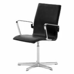 Fritz Hansen Bürostühle|Einzelstühle|Stuhl Oxford 3271C Leder Schwarz Gestell 5-Stern-Fuß Hochglanzverchromt