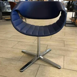 Dauphin Einzelstühle|Stuhl Perillo Leder Dunkelblau Kreuzfuß Verchromt