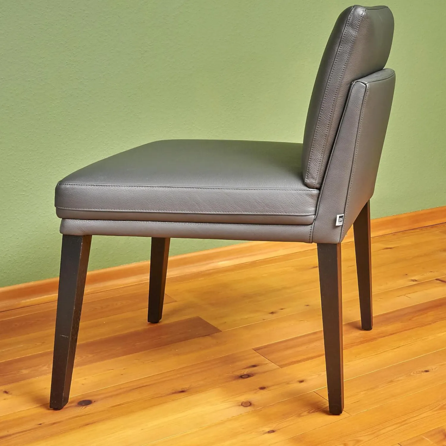 Bielefelder Werkstätten Einzelstühle|Stuhl Polo Dining Leder Normandie Graphit Grau Gestell Eiche Schwarz Gebeizt