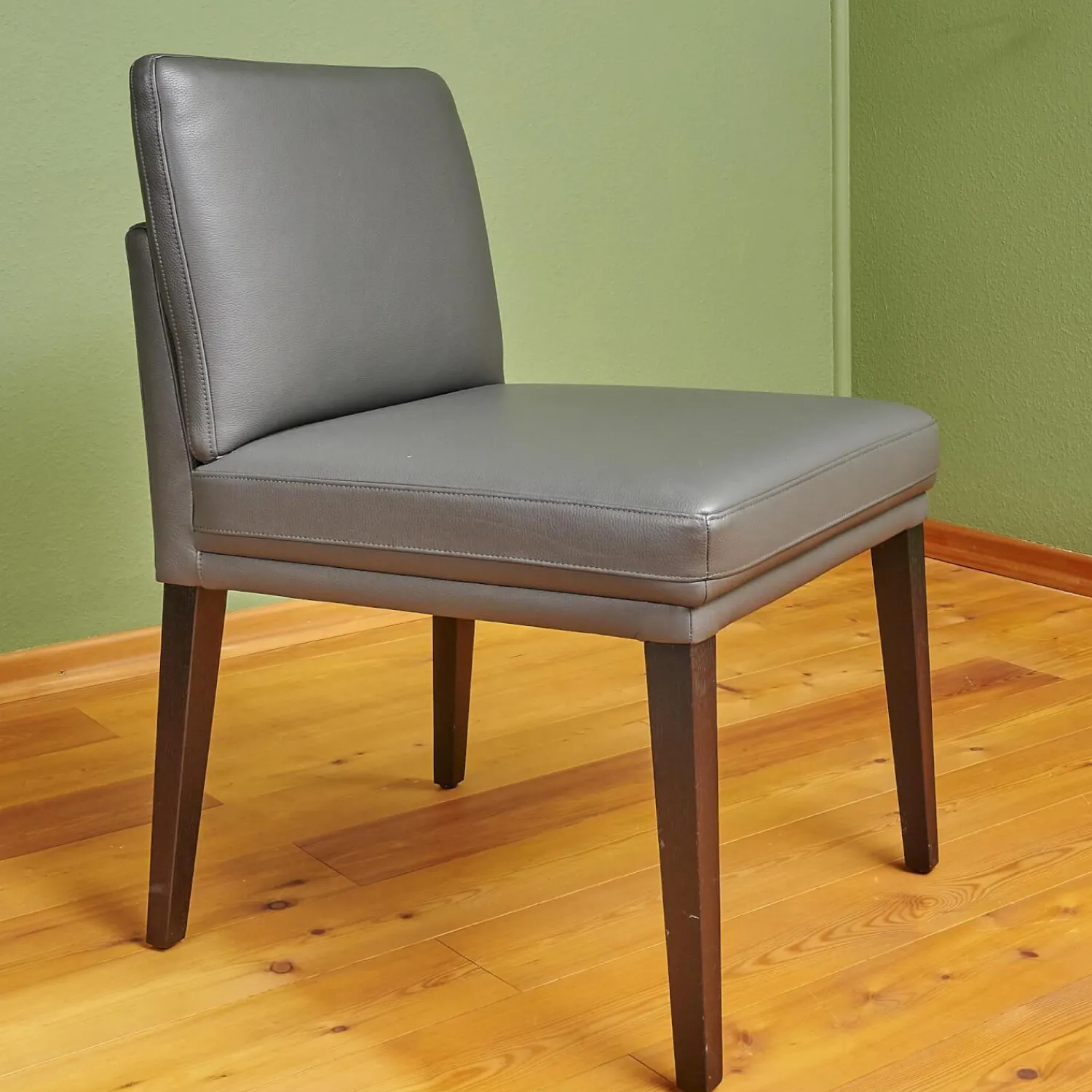 Bielefelder Werkstätten Einzelstühle|Stuhl Polo Dining Leder Normandie Graphit Grau Gestell Eiche Schwarz Gebeizt