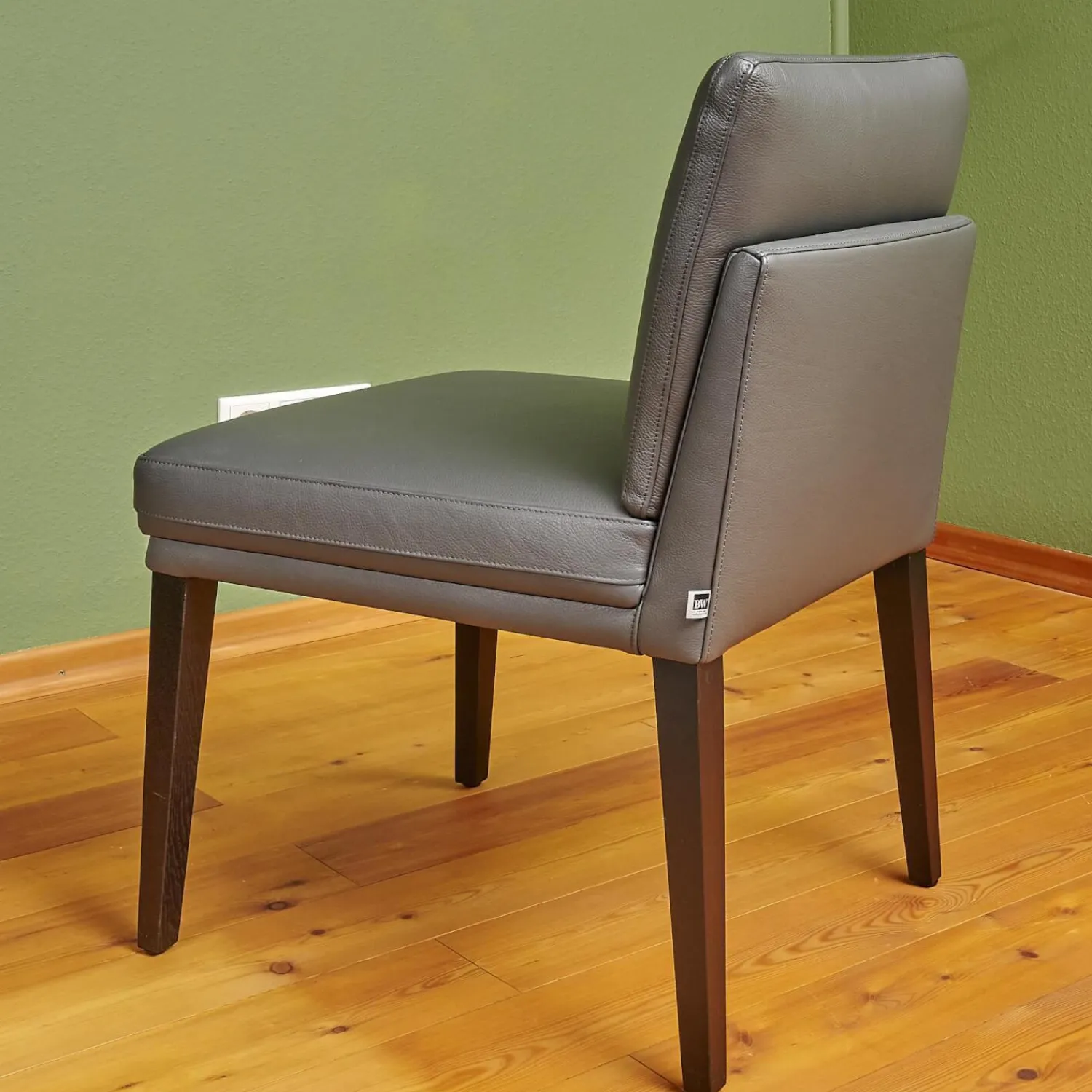 Bielefelder Werkstätten Einzelstühle|Stuhl Polo Dining Leder Normandie Graphit Grau Gestell Eiche Schwarz Gebeizt