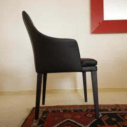 Bielefelder Werkstätten Einzelstühle|Stuhl Saloni Leder Normandie Dunkelbraun Füße Holz Dunkelbraun Mit Armlehnen