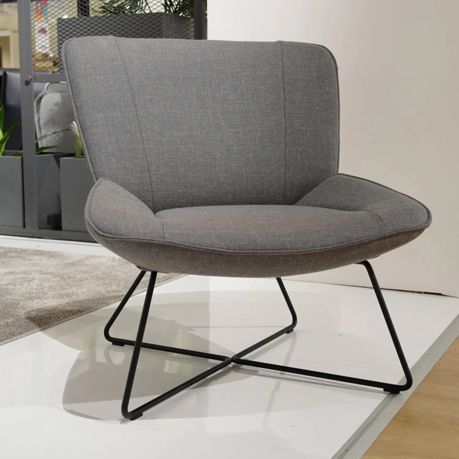 Rolf Benz Einzelstühle|Stuhl SE383 Bezug Stoff 05.217 Blaugrau Metallfuß Lackiert Verkehrsschwarz