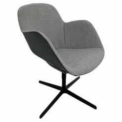 Walter Knoll Einzelstühle|Stuhl Sheru Innen Stoff Tonga Shadow Grau Außen Leder Rodeo Soft Midnight Blue Blau Gestell Metall Schwarz