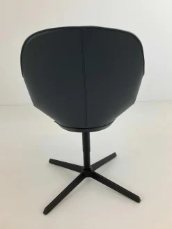 Walter Knoll Einzelstühle|Stuhl Sheru Innen Stoff Tonga Shadow Grau Außen Leder Rodeo Soft Midnight Blue Blau Gestell Metall Schwarz