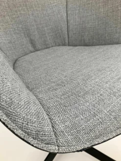 Walter Knoll Einzelstühle|Stuhl Sheru Innen Stoff Tonga Shadow Grau Außen Leder Rodeo Soft Midnight Blue Blau Gestell Metall Schwarz