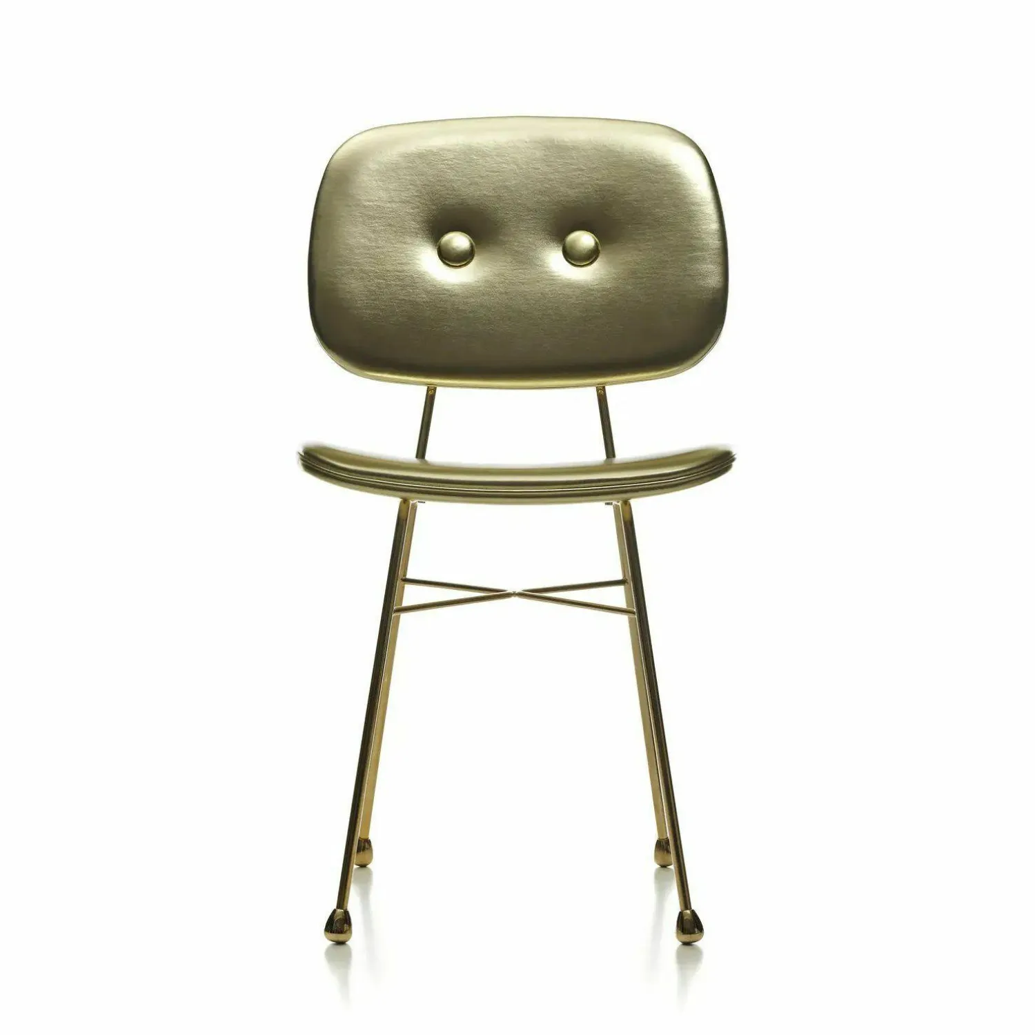 Moooi Einzelstühle|Stuhl The Golden Chair Kunstleder Gold 20.000 Martindale Stahlgestell Verchromt