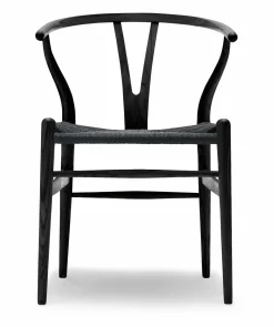 Carl Hansen & Søn Einzelstühle|Stuhl Y Chair CH24 Eiche Lackiert Schwarz S9000 N Sitz Geflecht Schwarz