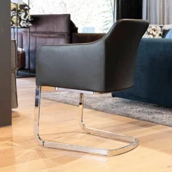 Haas Einzelstühle|Stuhl Youma Leder Schwarz Belo 1601 Nero Gestell Alu Glänzend SA 61