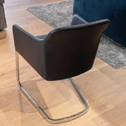 Haas Einzelstühle|Stuhl Youma Leder Schwarz Belo 1601 Nero Gestell Alu Glänzend SA 61