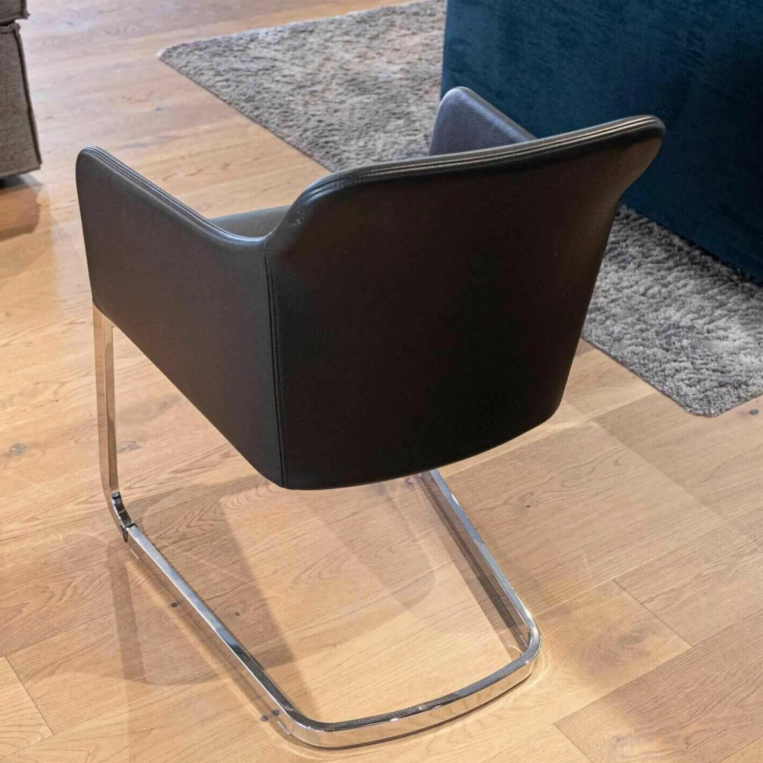 Haas Einzelstühle|Stuhl Youma Leder Schwarz Belo 1601 Nero Gestell Alu Glänzend SA 61