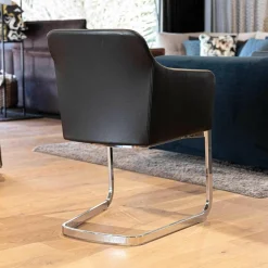 Haas Einzelstühle|Stuhl Youma Leder Schwarz Belo 1601 Nero Gestell Alu Glänzend SA 61