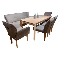 Global Stuhlsets|Stuhlgruppe Bank 2 Stühle 2 Sessel Stoff 062609 Grau Braun Füße Bianche Weiß Geölt