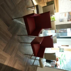 Musterring Stuhlsets|Stuhlgruppe Nova Stuhlwerk Leder Tendens Paprika Rot Und Kiesel Grau Gestell Edelstahl Quadratisch