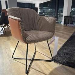 Rolf Benz Einzelstühle|Stuhlsessel 641 Schale Leder 38 112 Kupferbraun Sitz Stoff 24 514 Beige Gestell Stahl Verkehrsschwarz