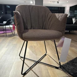 Rolf Benz Einzelstühle|Stuhlsessel 641 Schale Leder 38 112 Kupferbraun Sitz Stoff 24 514 Beige Gestell Stahl Verkehrsschwarz