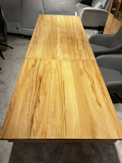 Global Esstische|Säulen-Esstisch Faro Plus Platte Kernbuche Geölt Bodenplatte Edelstahloptik Mit Auszug